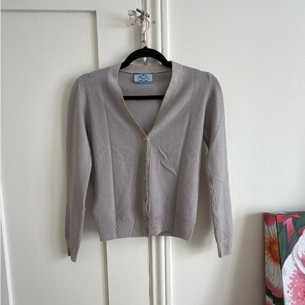 Prada Light Gray Cardigan Sweater 100% Wool